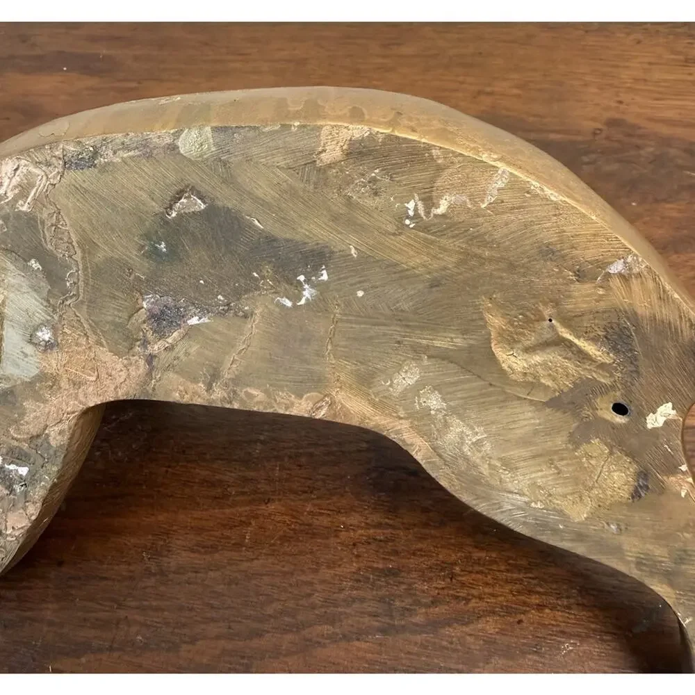 Vintage Solid Brass Reclining Cat Sculpture 11.25